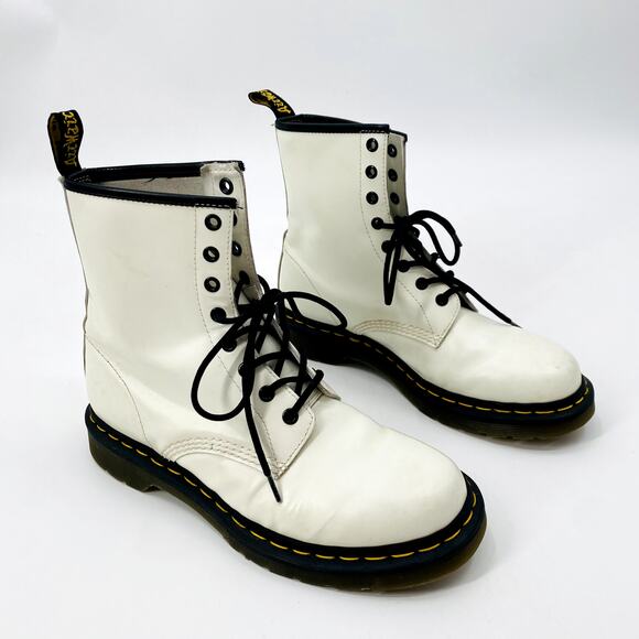 Dr. Martens Shoes - Dr. Martens White Leather Lace Up Combat Boots